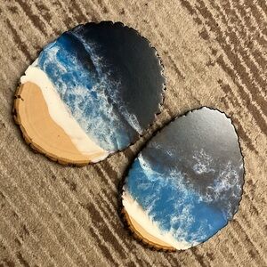 Epoxy Resin Wooden Slice Tray Set - Ocean
